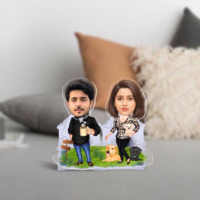 Personalized Booblehead Caricature Gift for Couple & Pet Lover Solar Powered with Moving Head for Tabletop & Car Dashboard Home Decor Funny Gift for Couples, Girlfriend & Wife